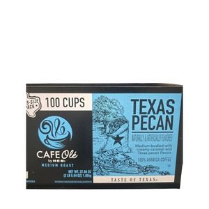 HEB Cafe Ole Texas Pecan Medium Roast Coffee 100 Single Serve Cups 37.04 oz Pack